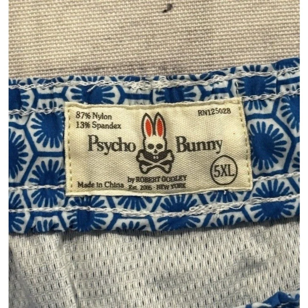 Psycho Bunny Swim Trunk Short Sz 5XL Blue Geometric Pattern Drawstring Lined